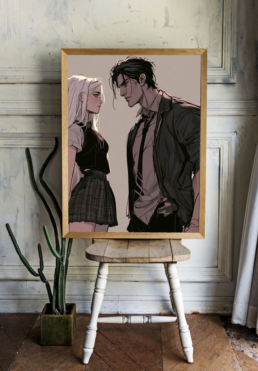 Anime Couple Portrait Print. room preview