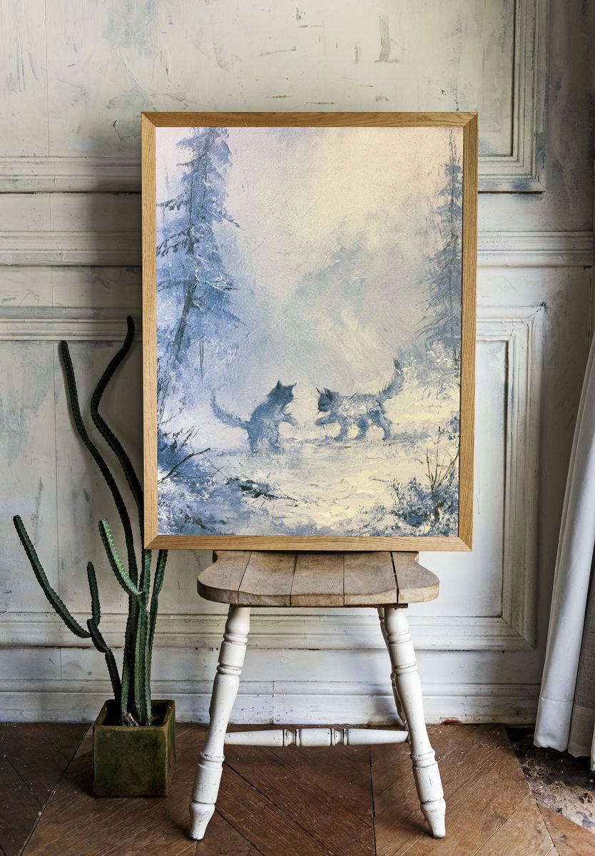 Winter Cats Forest Print. room preview