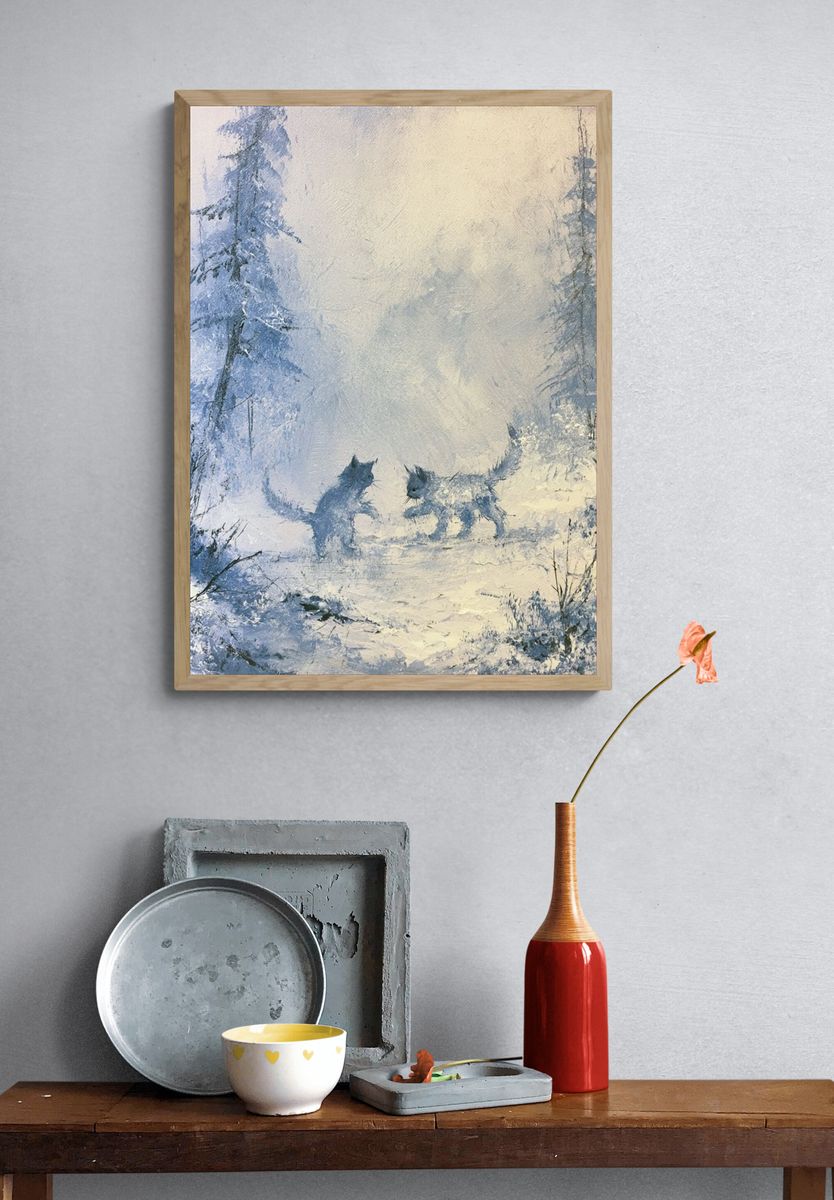 Winter Cats Forest Print. — room view 3