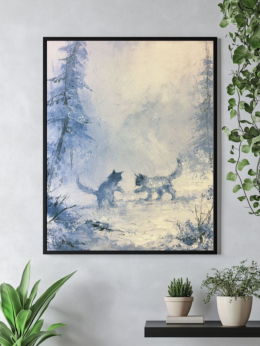 Winter Cats Forest Print. — room view 4