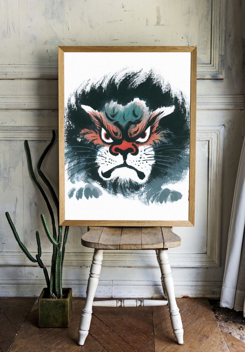 Angry Cat Ink Illustration Poster. room preview