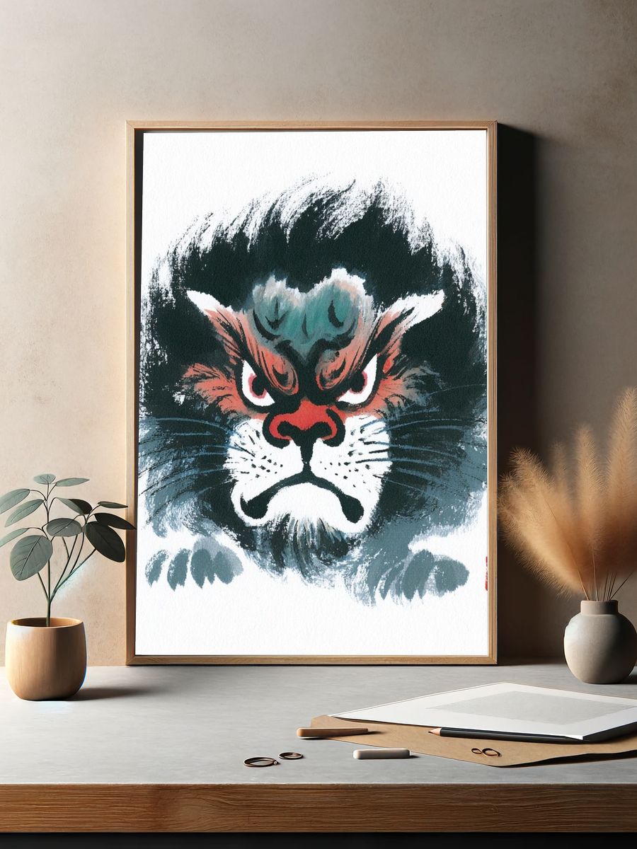Angry Cat Ink Illustration Poster. — room view 2