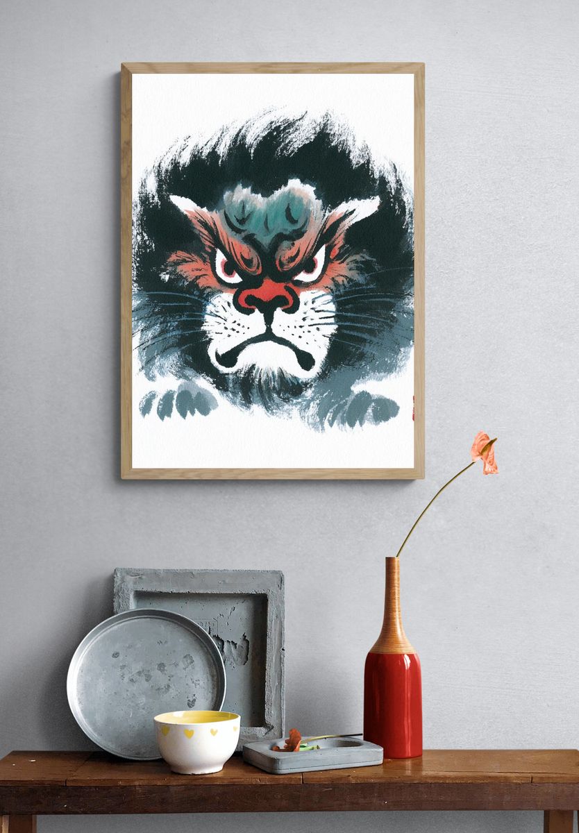 Angry Cat Ink Illustration Poster. — room view 3