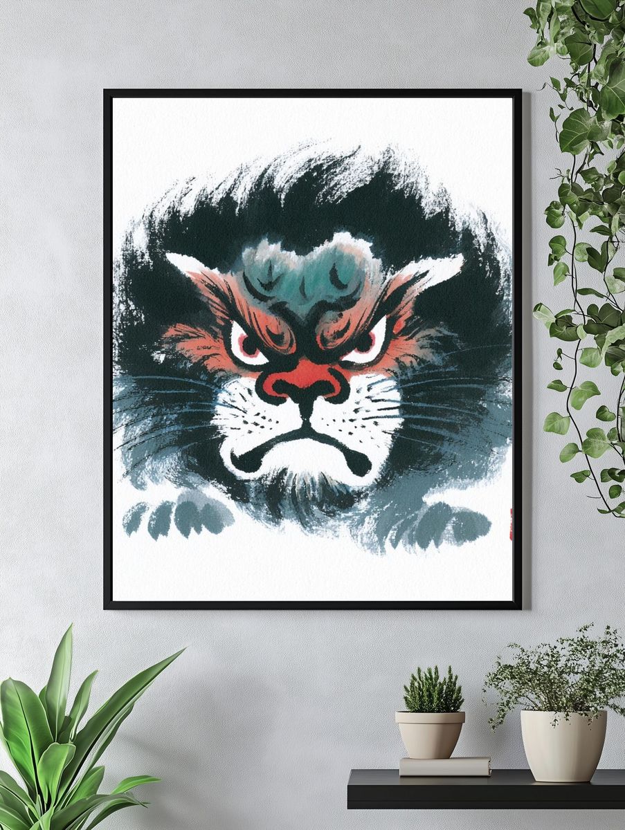 Angry Cat Ink Illustration Poster. — room view 4
