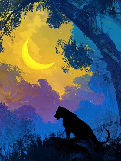 Moonlit Panther Jungle Illustration Poster. poster print