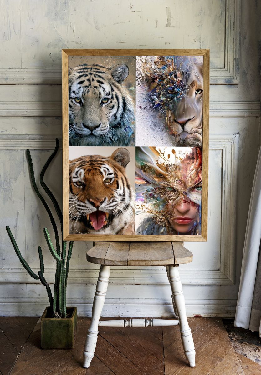 Wild Tiger Portrait Collage Poster. room preview