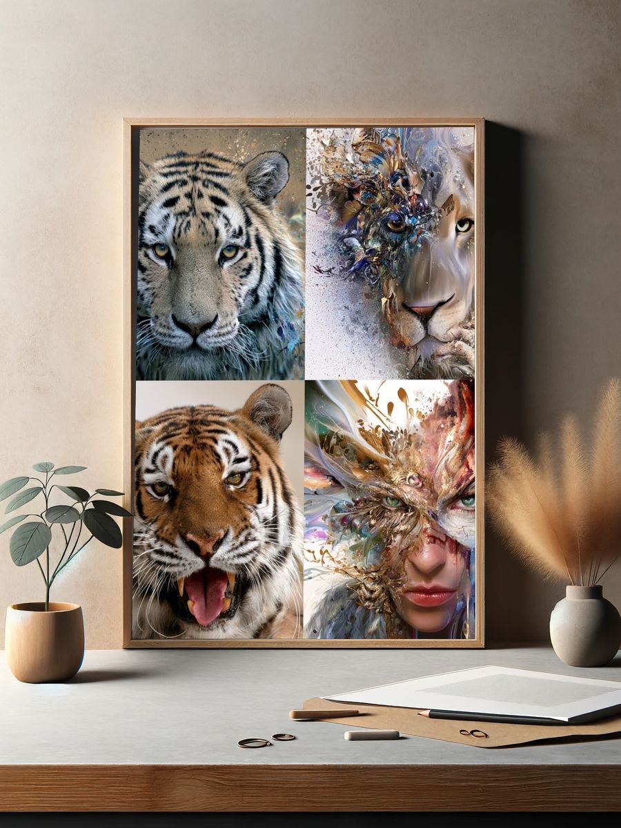 Wild Tiger Portrait Collage Poster. — room view 2