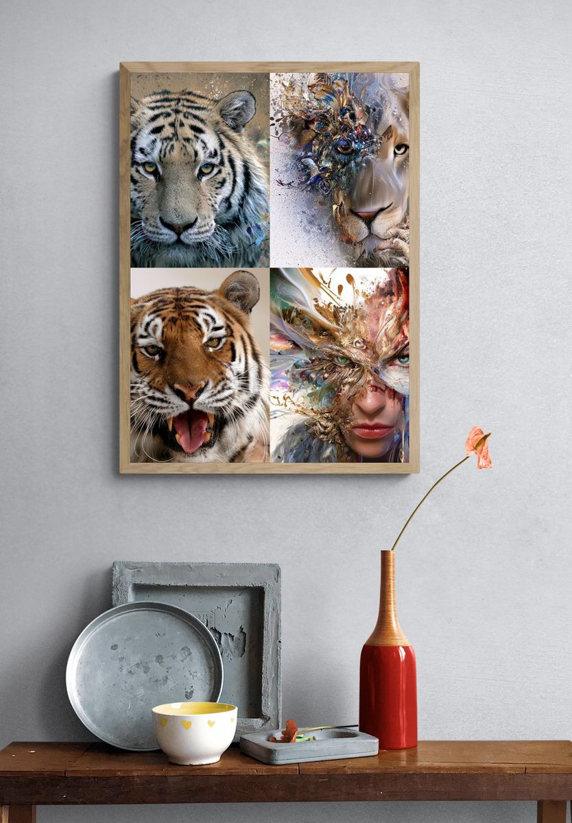 Wild Tiger Portrait Collage Poster. — room view 3
