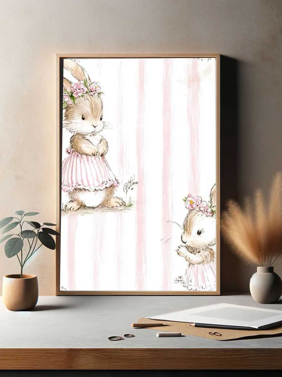 Bunny Ballet Illustration Poster. — room view 2