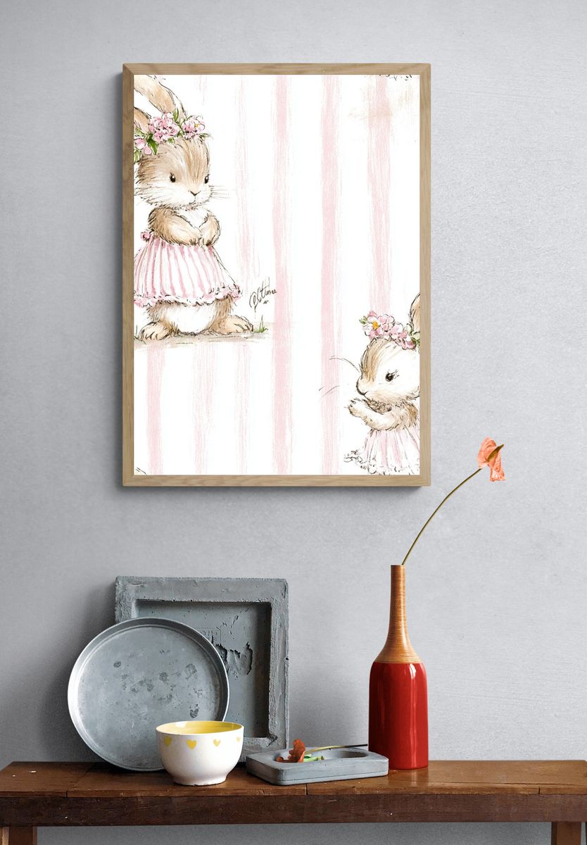 Bunny Ballet Illustration Poster. — room view 3