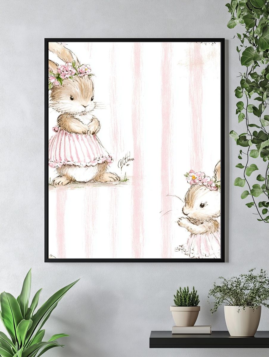 Bunny Ballet Illustration Poster. — room view 4