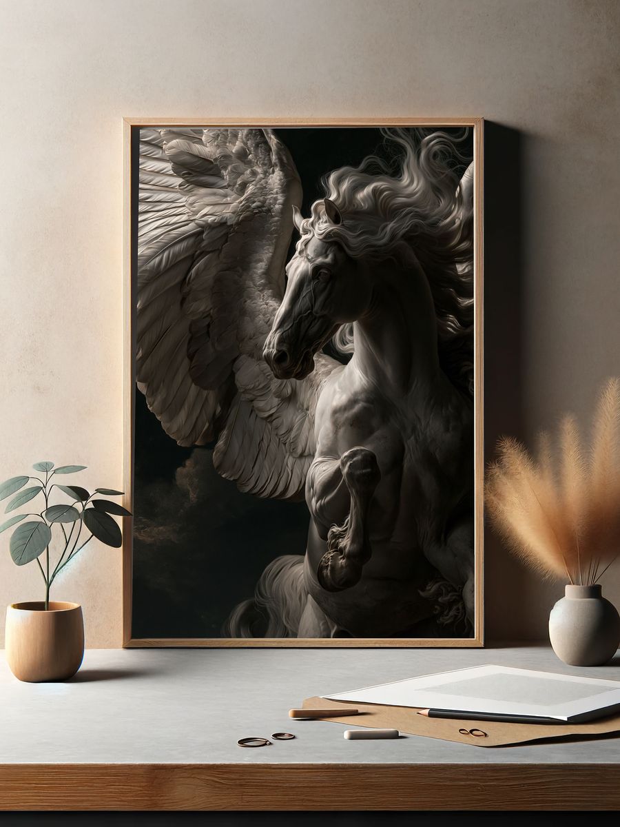 Winged Pegasus Dark Fantasy Print. — room view 2