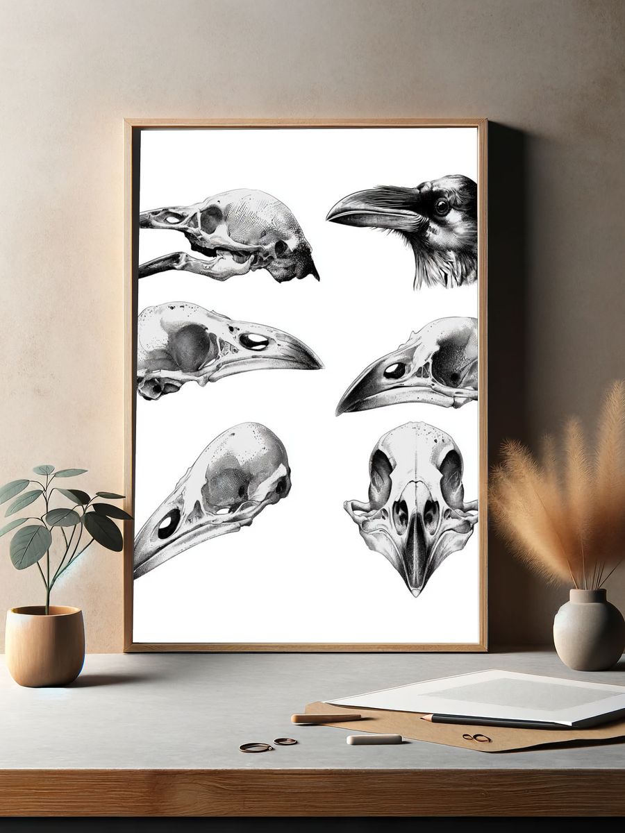 Raven Skull Study Print. — room view 2