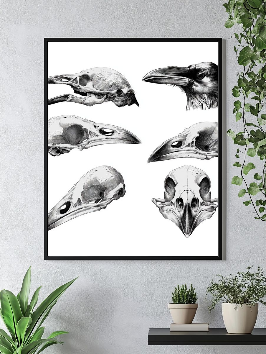 Raven Skull Study Print. — room view 4