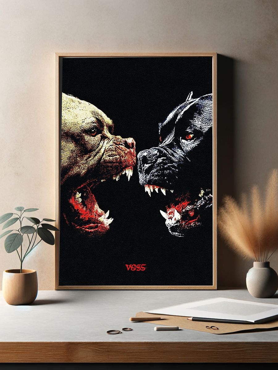 Aggressive Dogs Illustration Poster. — room view 2