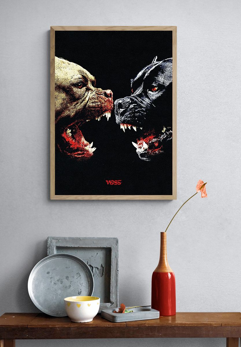 Aggressive Dogs Illustration Poster. — room view 3