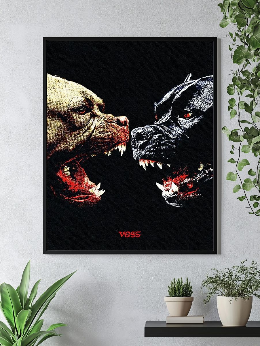 Aggressive Dogs Illustration Poster. — room view 4