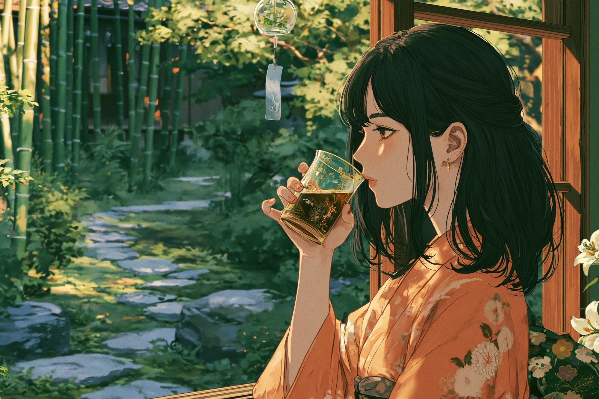 Bamboo Garden Tea Break Anime Print. poster detail