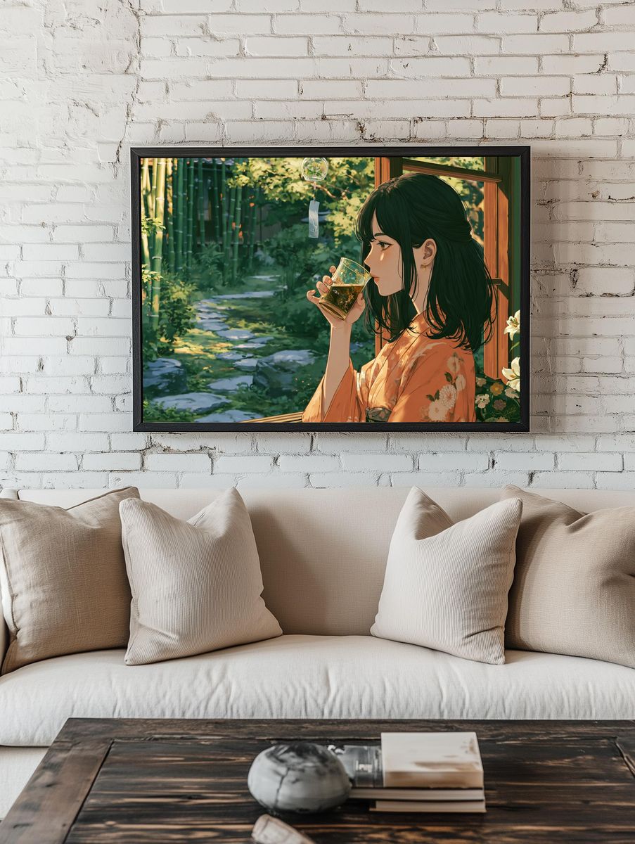 Bamboo Garden Tea Break Anime Print. — room view 1