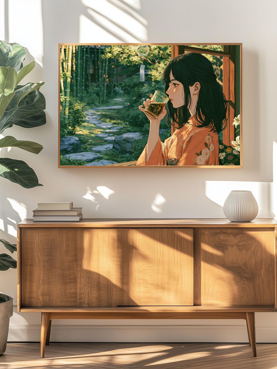 Bamboo Garden Tea Break Anime Print. — room view 3