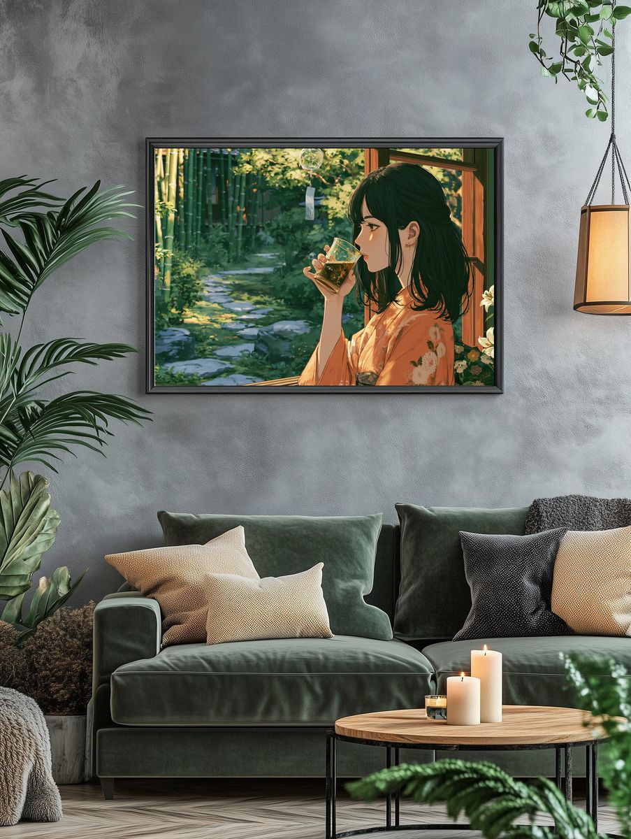 Bamboo Garden Tea Break Anime Print. — room view 4
