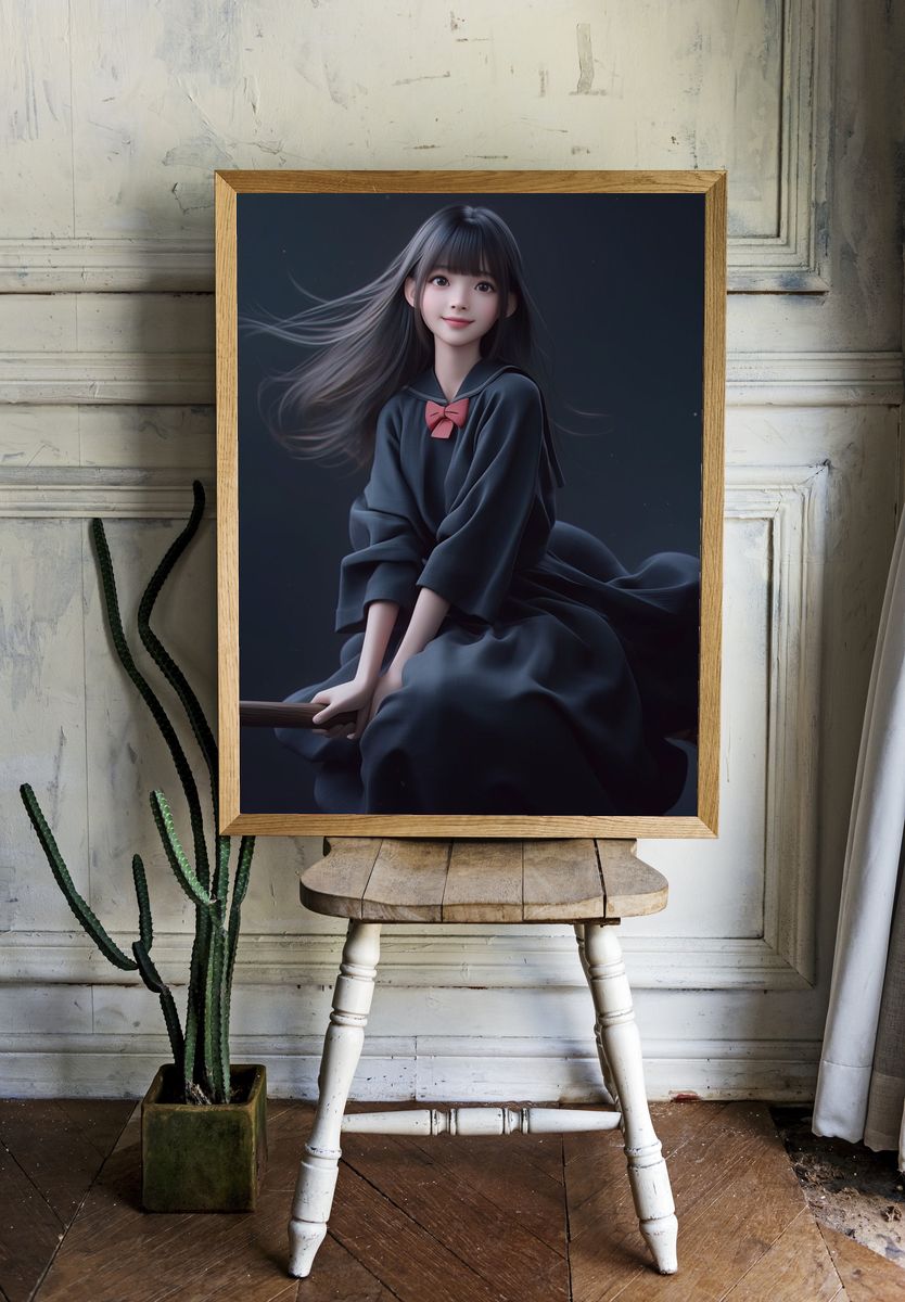 Anime Witch on Broom Poster. — room view 1