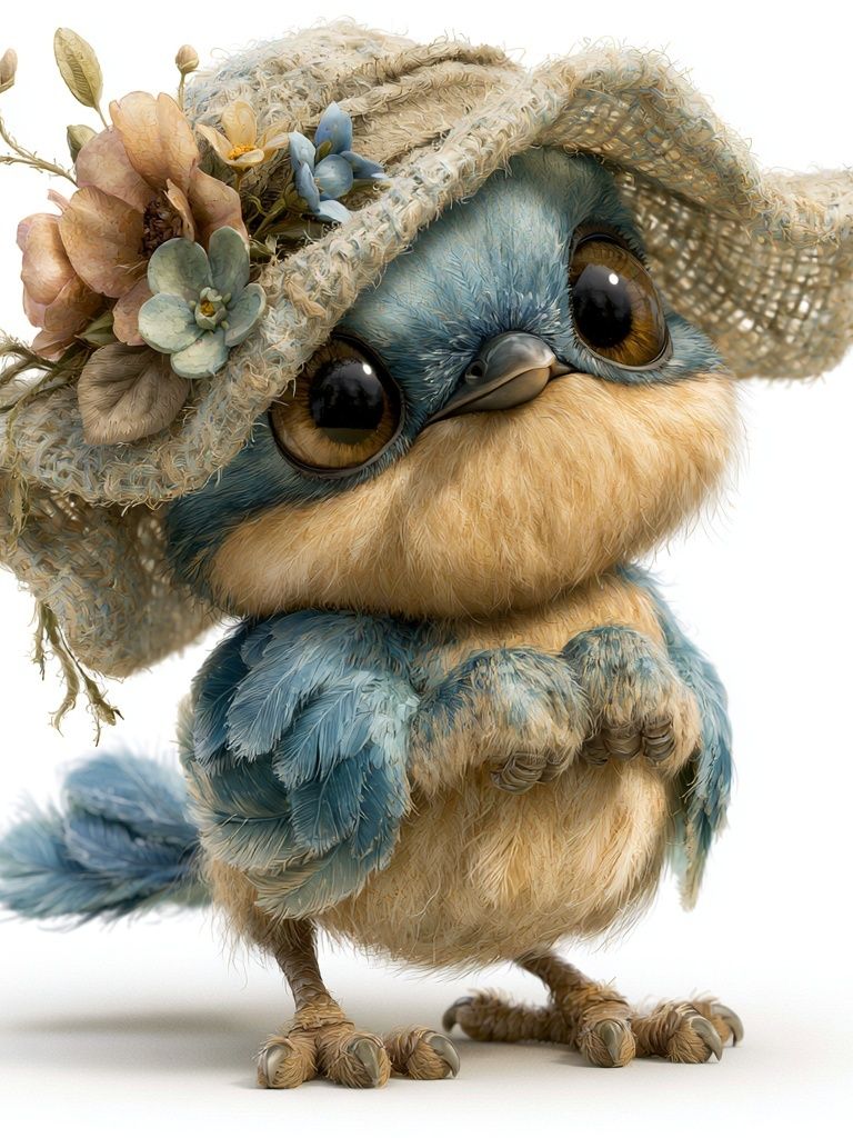 Blue Bird in Straw Hat Poster. poster — animals art