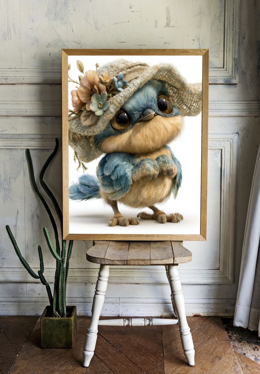 Blue Bird in Straw Hat Poster. room preview