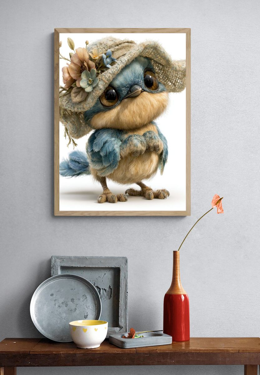 Blue Bird in Straw Hat Poster. — room view 3