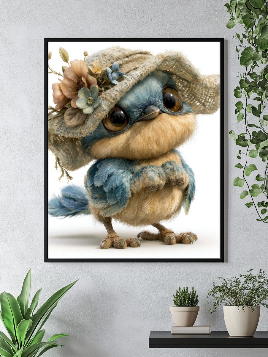 Blue Bird in Straw Hat Poster. — room view 4