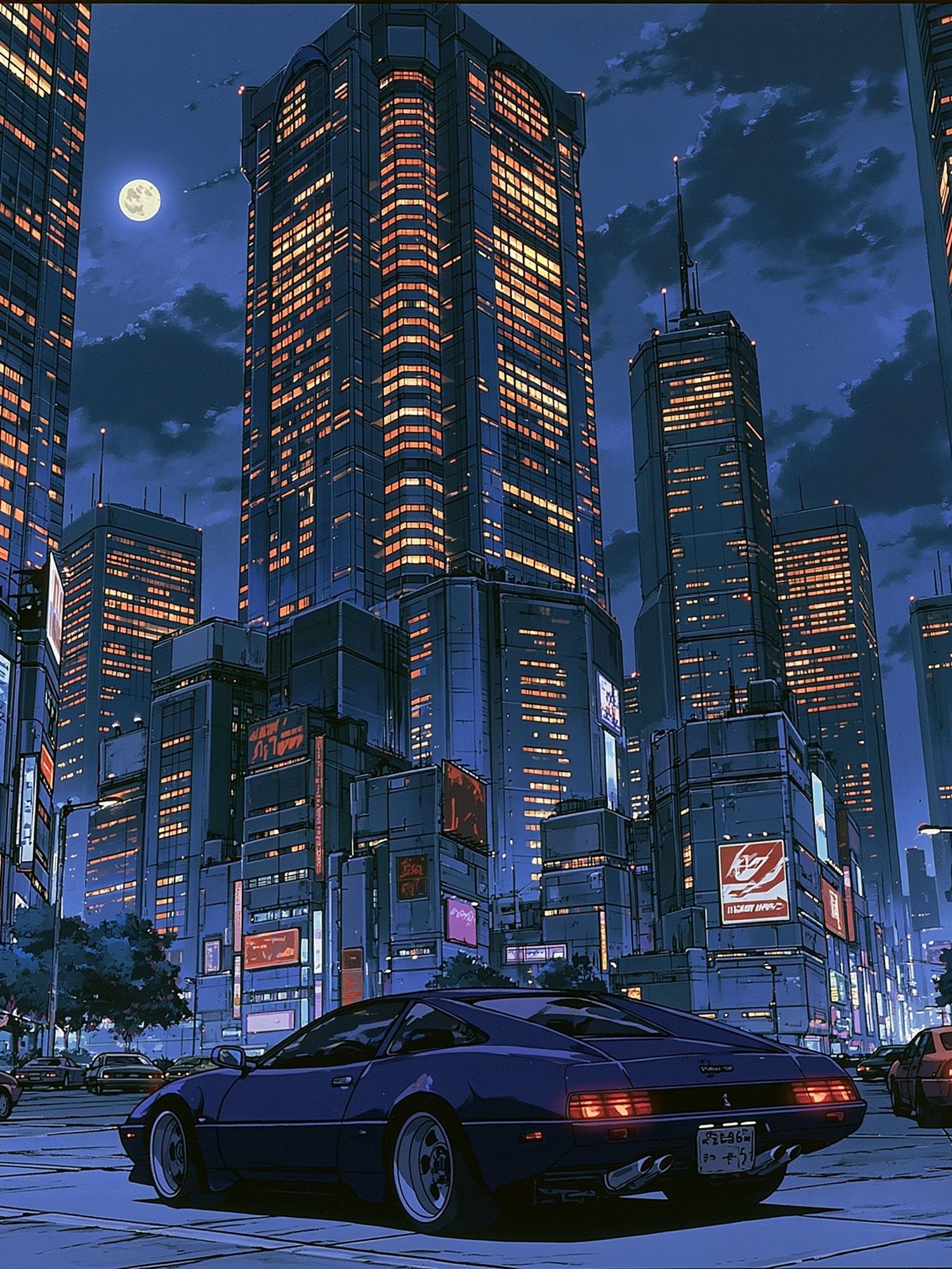 Neon Tokyo Nightscape Illustration Poster. poster — anime art