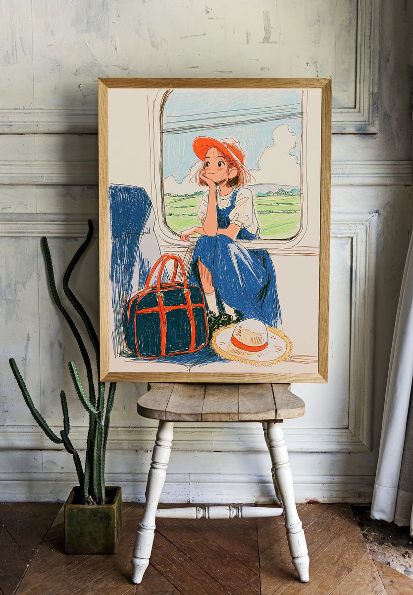 Train Window Girl Illustration Poster. room preview