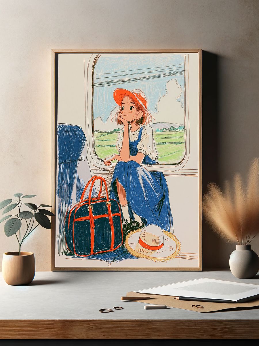Train Window Girl Illustration Poster. — room view 2
