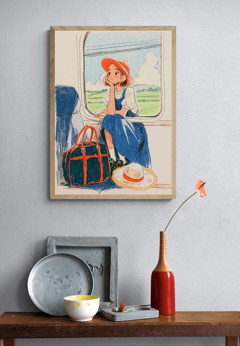 Train Window Girl Illustration Poster. — room view 3