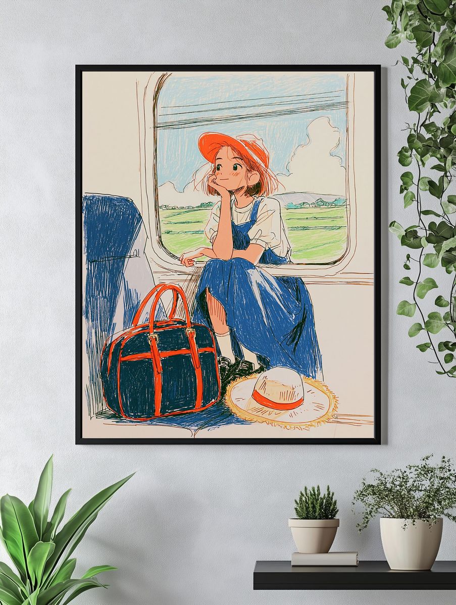 Train Window Girl Illustration Poster. — room view 4