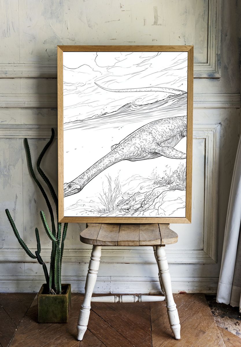 Plesiosaur Underwater Sketch Poster. room preview