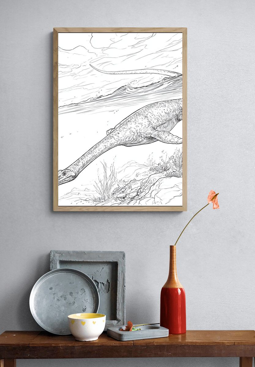 Plesiosaur Underwater Sketch Poster. — room view 3