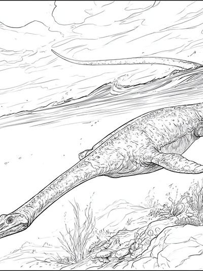 Plesiosaur Underwater Sketch Poster.