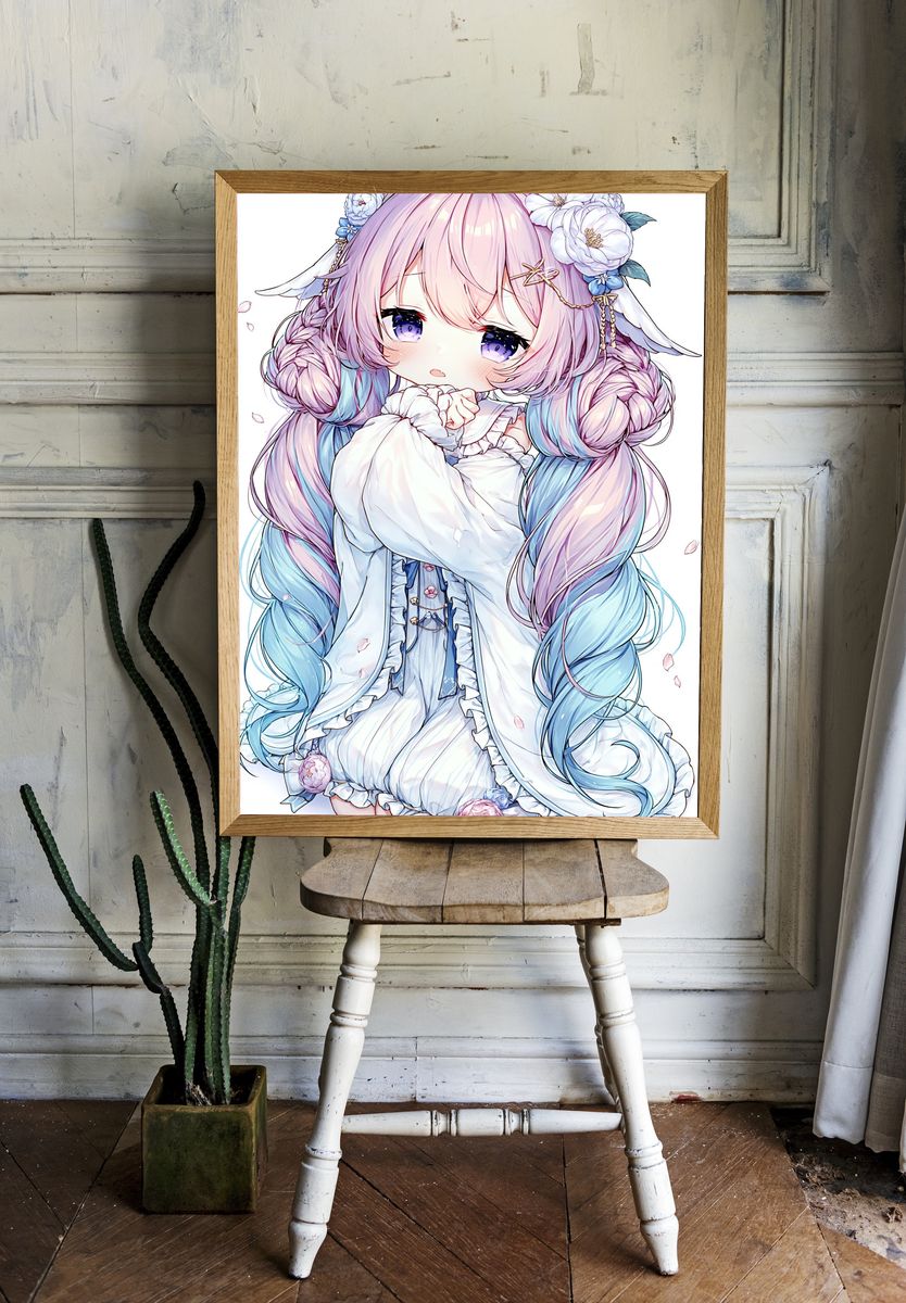 Pastel Anime Girl Portrait Poster. room preview