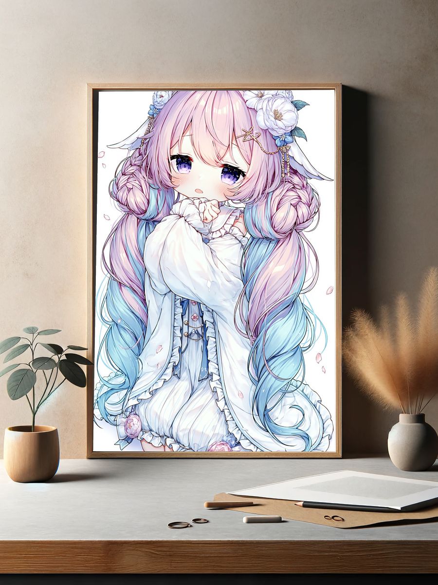 Pastel Anime Girl Portrait Poster. — room view 2