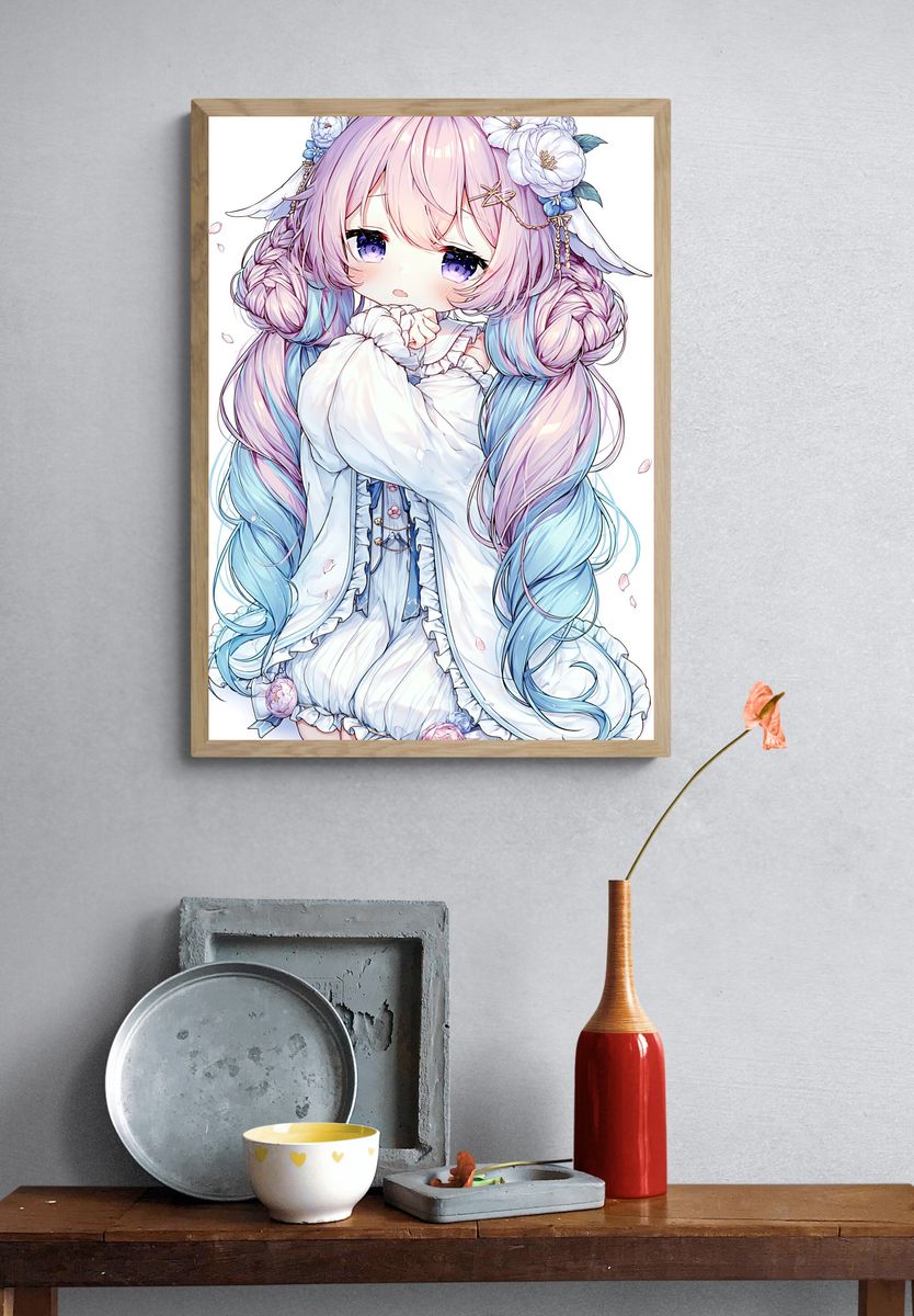 Pastel Anime Girl Portrait Poster. — room view 3