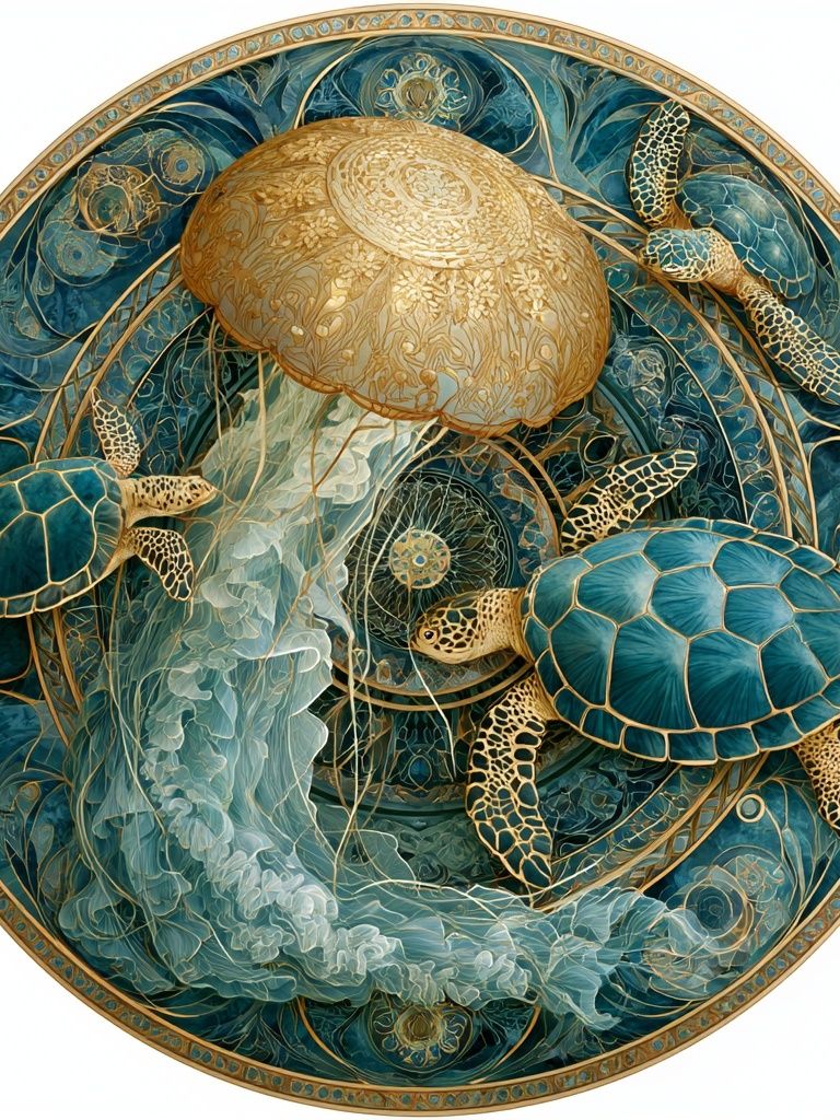 Sea Turtles Mandala Illustration Poster. poster detail