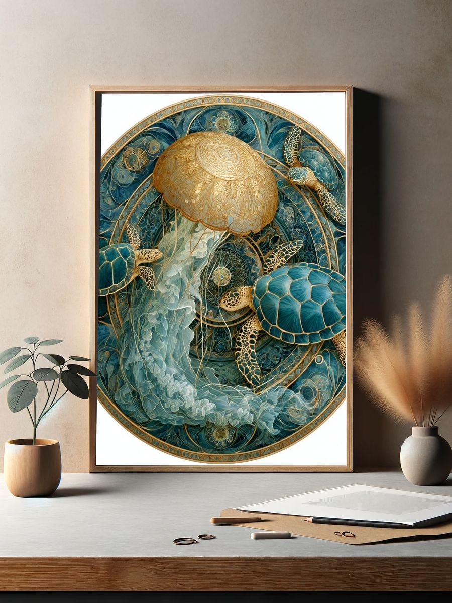 Sea Turtles Mandala Illustration Poster. — room view 2