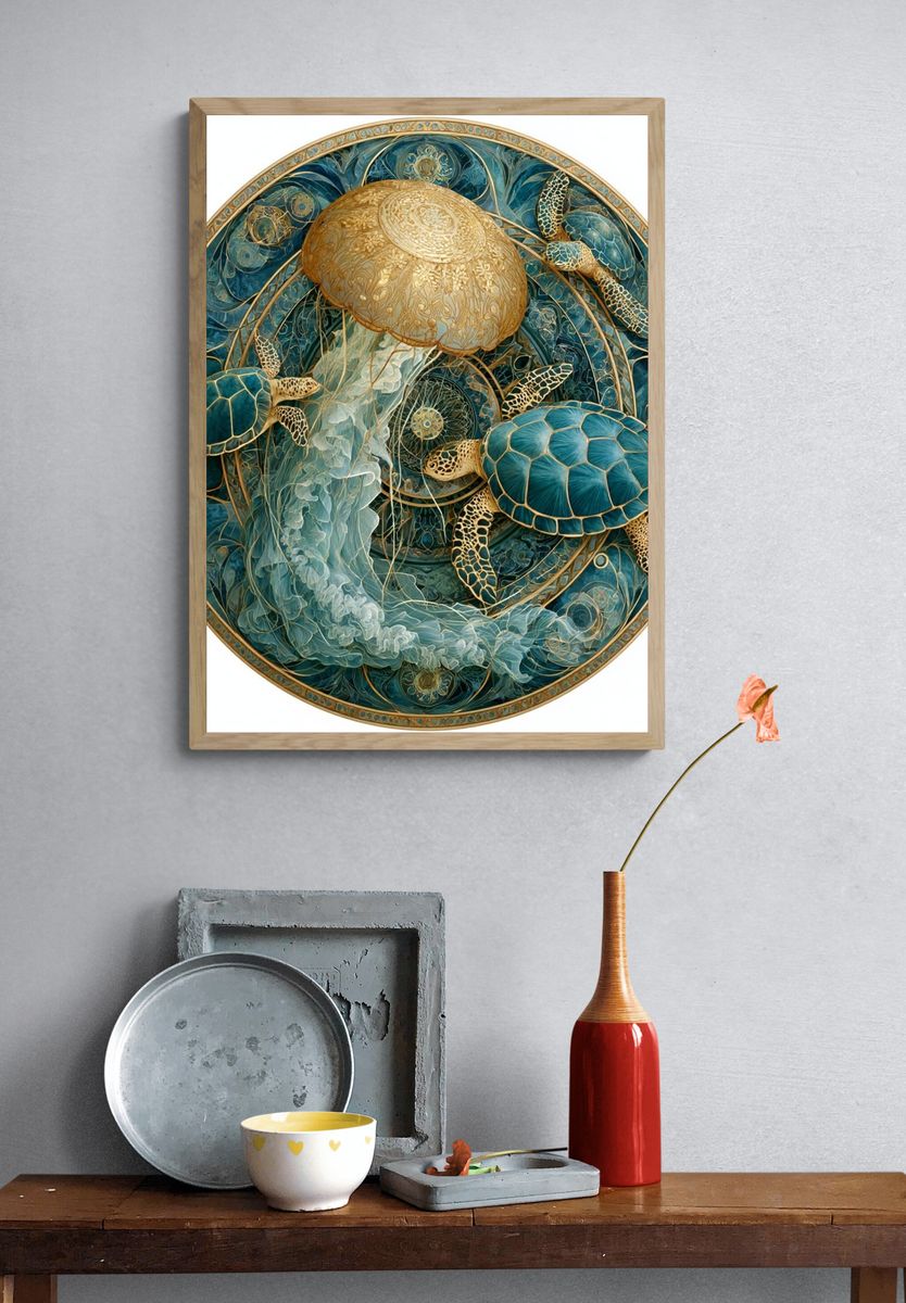 Sea Turtles Mandala Illustration Poster. — room view 3