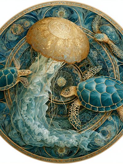 Sea Turtles Mandala Illustration Poster.