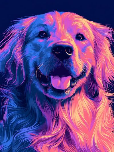 Neon Golden Retriever Illustration Poster.