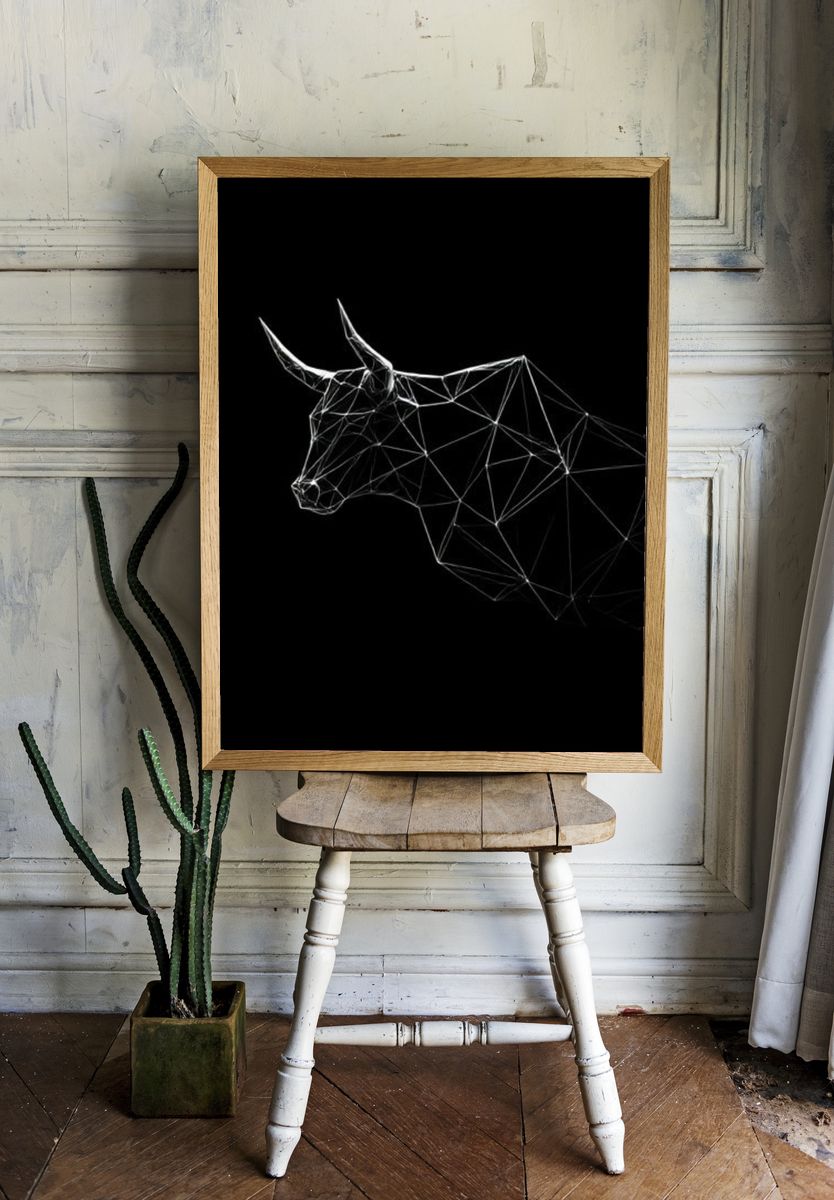 Geometric Bull Line Art Poster. — room view 1