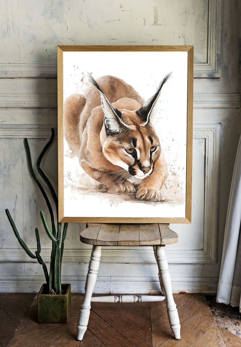 Caracal Watercolor Poster. — room view 1