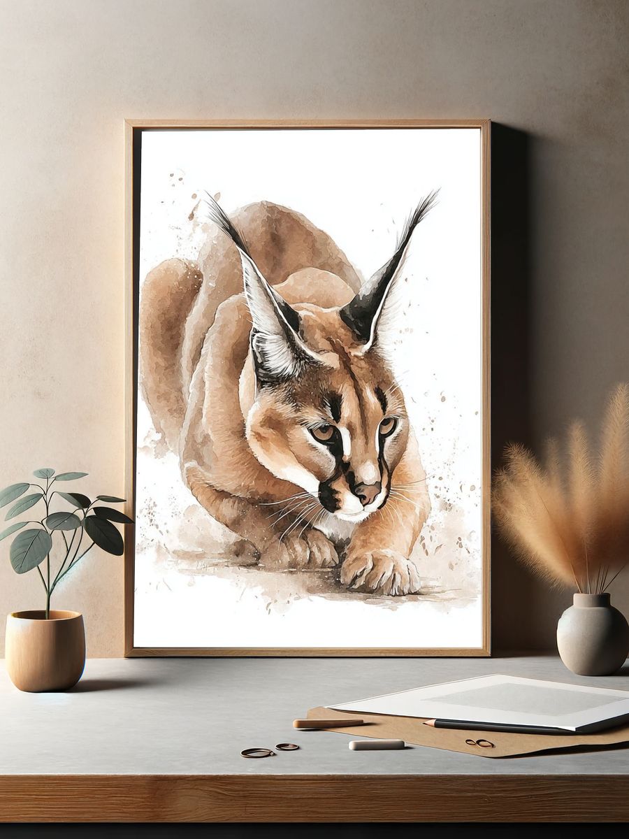 Caracal Watercolor Poster. — room view 2