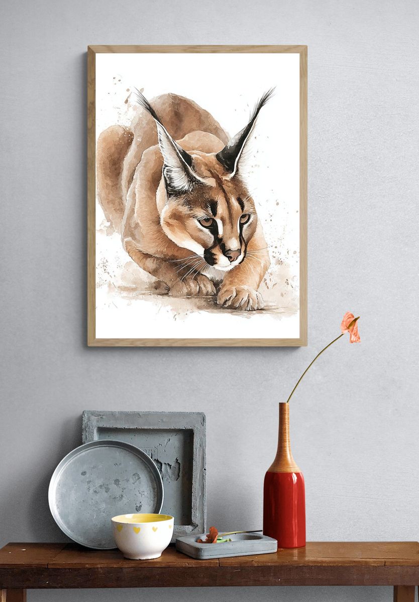 Caracal Watercolor Poster. — room view 3